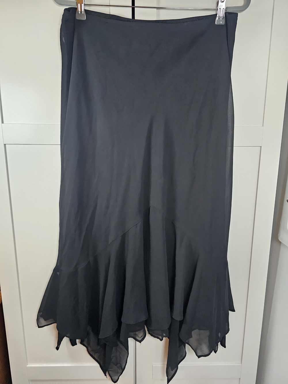 Vintage Joseph Ribkoff Black Asymmetrical Chiffon Ruffle Midi Skirt Size 12